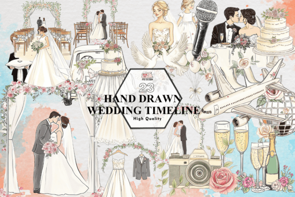 Capturing Timeless Romance: Hand Drawn Wedding Timeline PNG