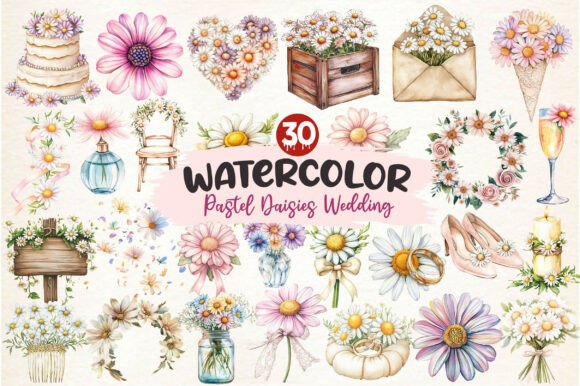 Charming Pastel Daisies Wedding Clipart for Designers
