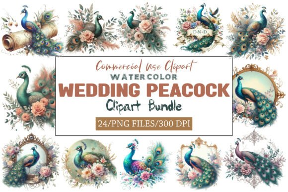 Elevate Your Designs with the Wedding Peacock Clipart Bundle