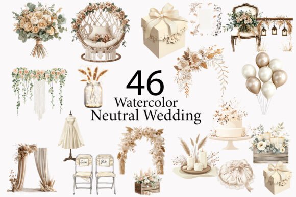 Neutral Wedding Watercolor Clipart: A Designer's Asset for Elegant Projects