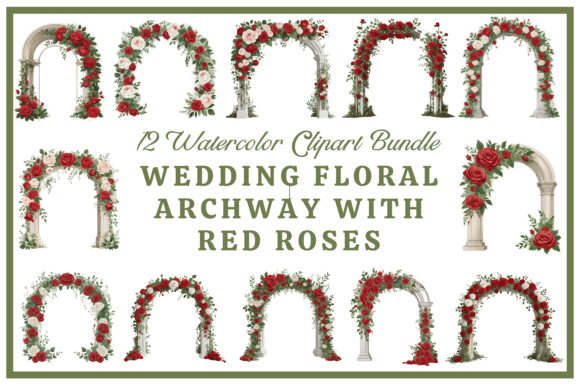 Red Rose Wedding Arch Clipart Bundle: A Timeless Design Asset
