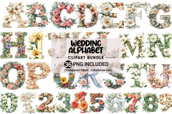 Watercolor Wedding Alphabet Clipart for Elegant Design