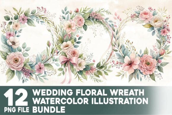 Wedding Floral Wreath Watercolor Bundle: Creative Design Assets